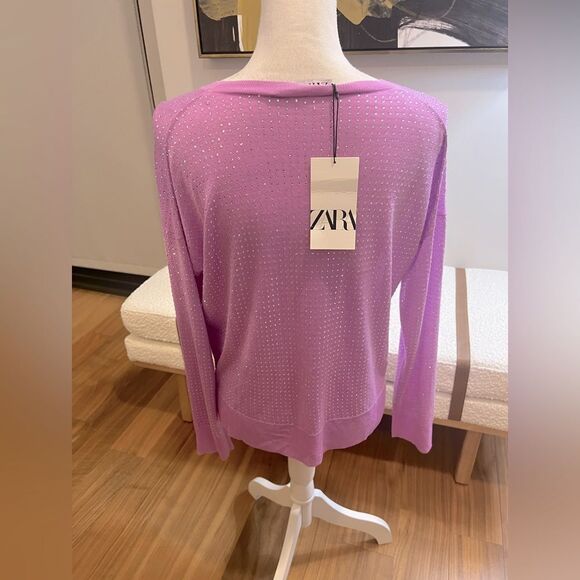 Zara lightweight crystal studded sweater size small NWT - Picture 5 of 8
